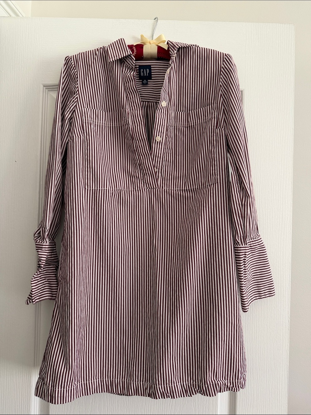 GAP Burgundy and White Striped Shirt Dress